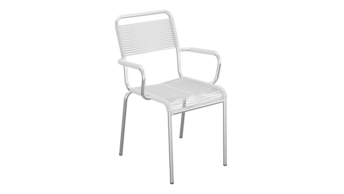 Rigi Spaghetti-Gartenstuhl mit Armlehne in Weiss präsentiert im Onlineshop von KAQTU Design AG. Gartenstuhl mit Armlehnen ist von Schaffner