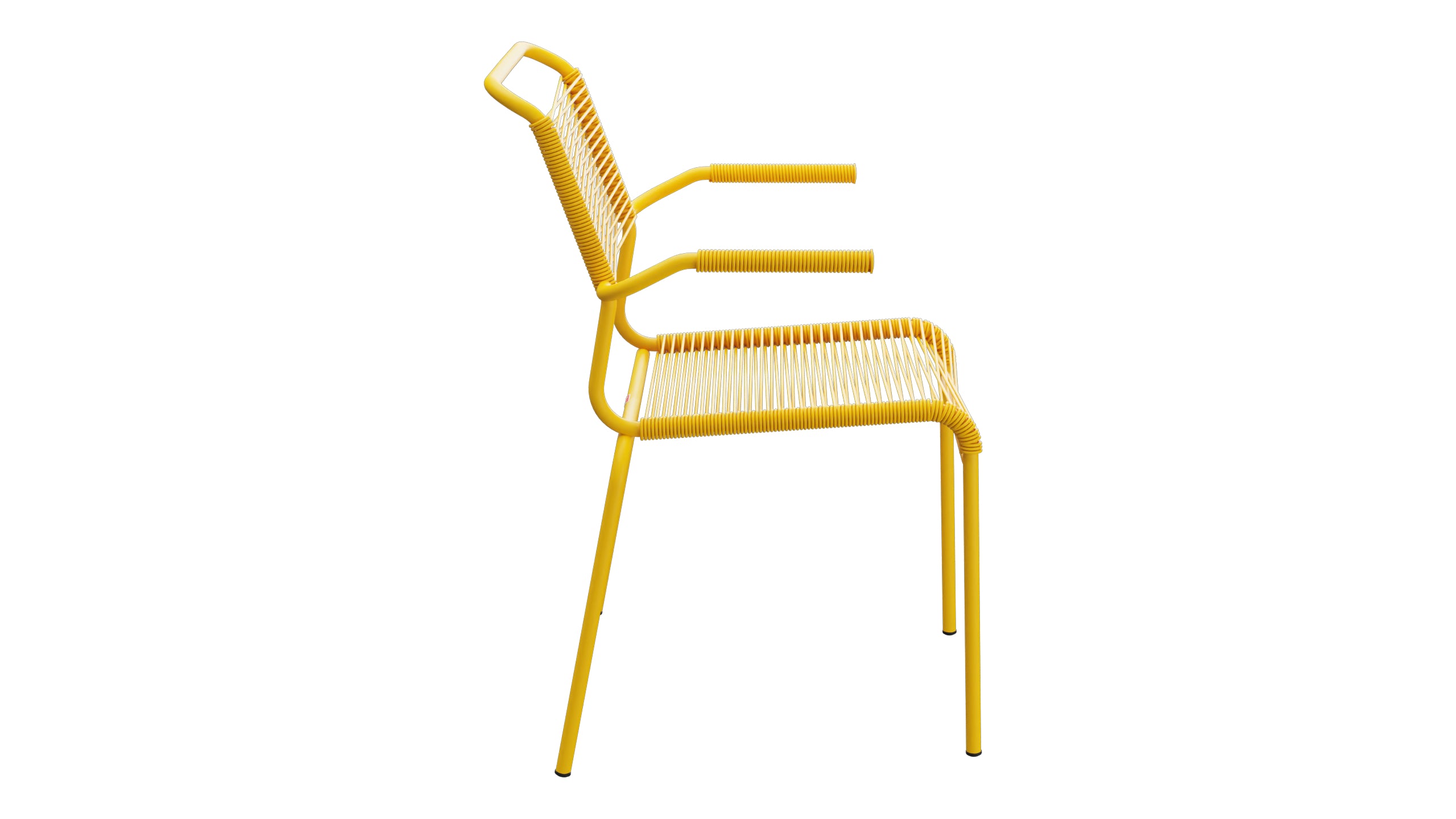 Säntis Spaghetti-Gartenstuhl mit Armlehne in Gelb präsentiert im Onlineshop von KAQTU Design AG. Gartenstuhl mit Armlehnen ist von Schaffner