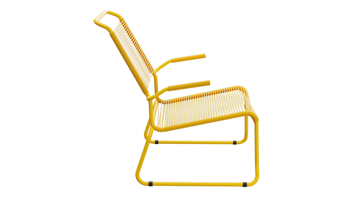 Säntis Spaghetti-Lounger mit Armlehne Hochlehner Kufen in Gelb präsentiert im Onlineshop von KAQTU Design AG. Outdoor-Sessel mit Armlehnen ist von Schaffner