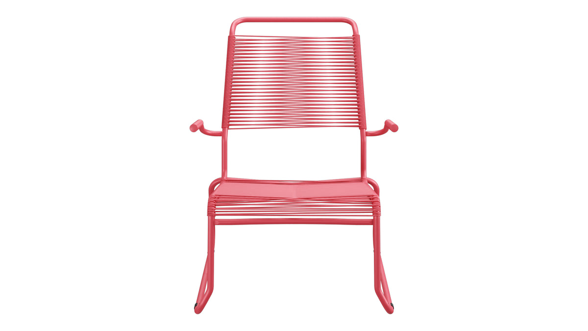 Säntis Spaghetti-Lounger mit Armlehne Hochlehner Kufen in Ahornrot präsentiert im Onlineshop von KAQTU Design AG. Outdoor-Sessel mit Armlehnen ist von Schaffner