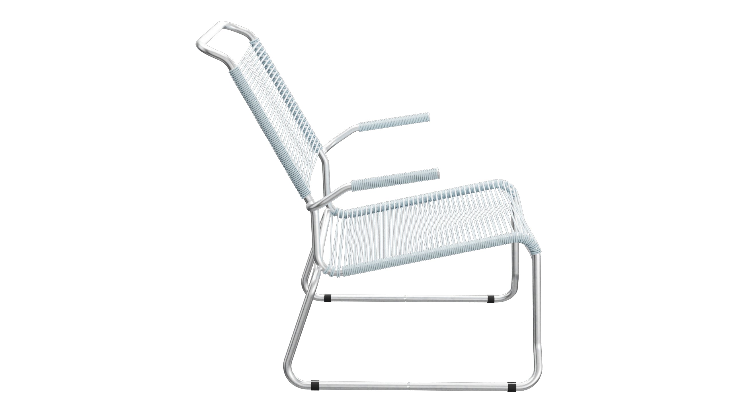 Säntis Spaghetti-Lounger mit Armlehne Hochlehner Kufen in Pastellblau präsentiert im Onlineshop von KAQTU Design AG. Outdoor-Sessel mit Armlehnen ist von Schaffner