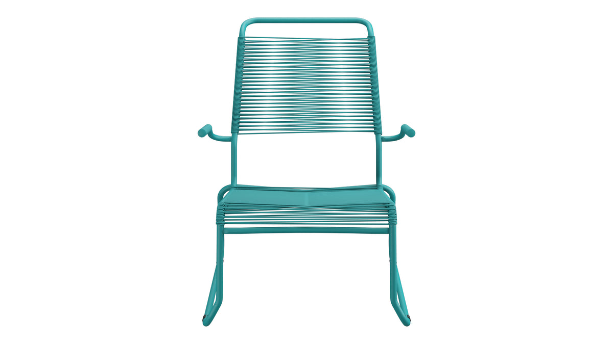Säntis Spaghetti-Lounger mit Armlehne Hochlehner Kufen in Kaliblau präsentiert im Onlineshop von KAQTU Design AG. Outdoor-Sessel mit Armlehnen ist von Schaffner