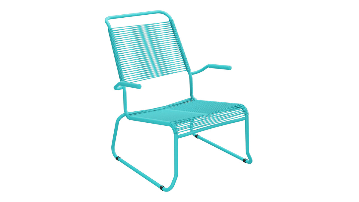 Säntis Spaghetti-Lounger mit Armlehne Hochlehner Kufen in Türkis präsentiert im Onlineshop von KAQTU Design AG. Outdoor-Sessel mit Armlehnen ist von Schaffner