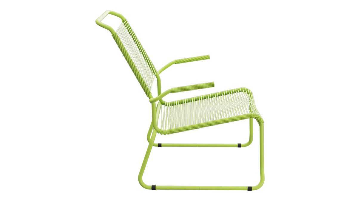 Säntis Spaghetti-Lounger mit Armlehne Hochlehner Kufen in Hellgrün präsentiert im Onlineshop von KAQTU Design AG. Outdoor-Sessel mit Armlehnen ist von Schaffner