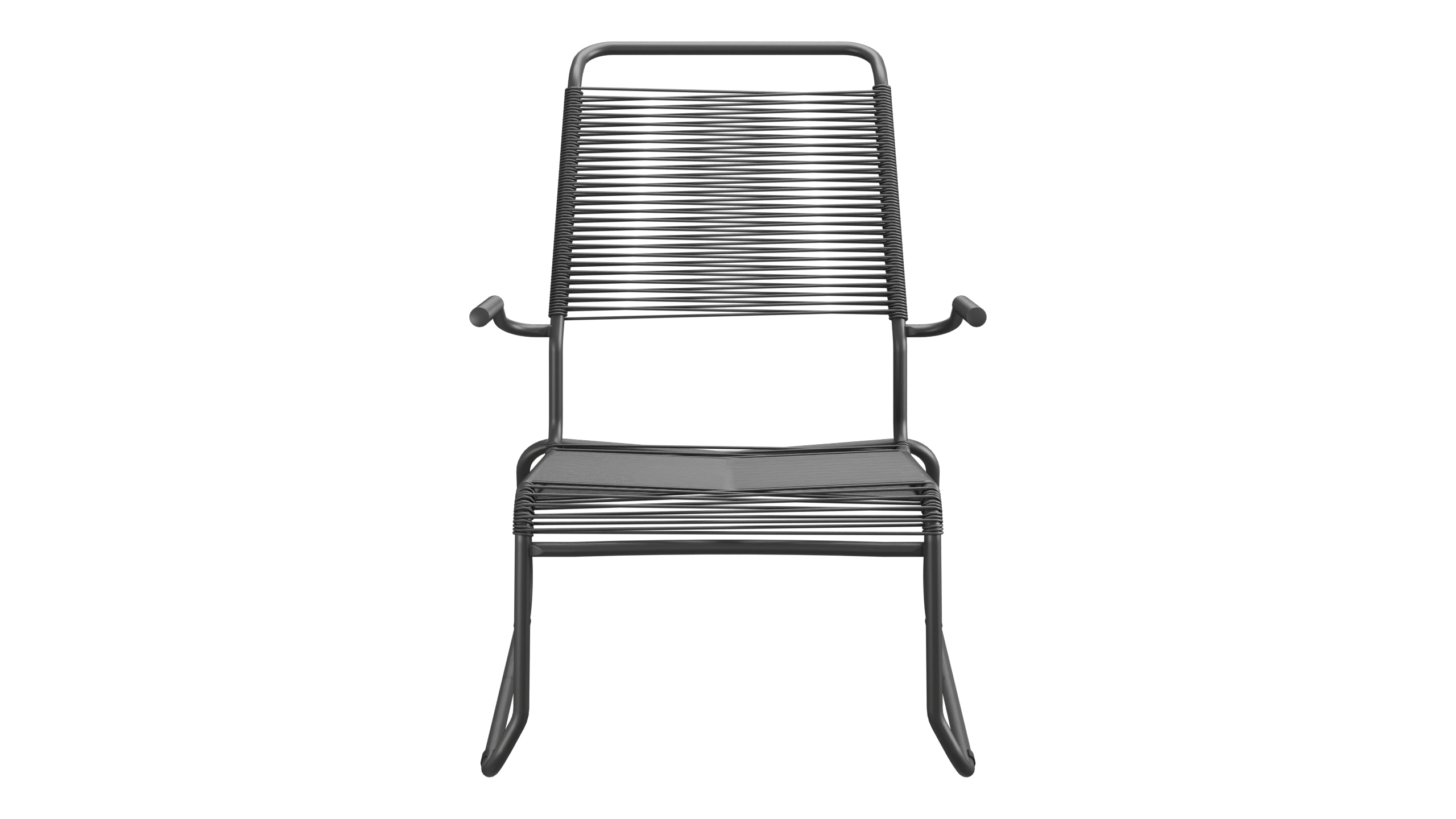 Säntis Spaghetti-Lounger mit Armlehne Hochlehner Kufen in Anthrazit präsentiert im Onlineshop von KAQTU Design AG. Outdoor-Sessel mit Armlehnen ist von Schaffner