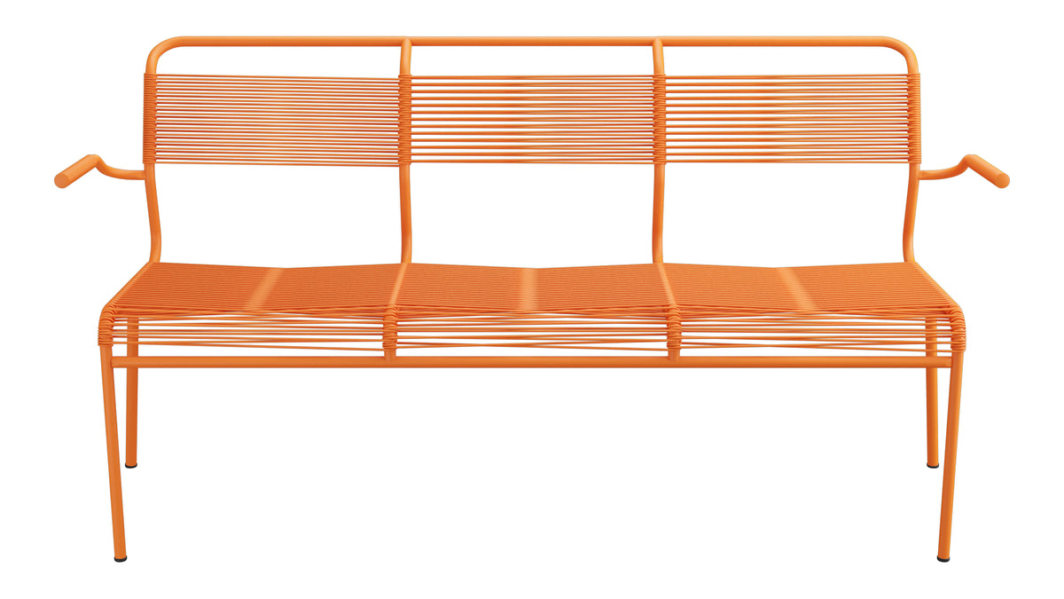 Säntis Spaghetti-3er-Gartenbank mit Armlehne in Orange präsentiert im Onlineshop von KAQTU Design AG. Gartenbank ist von Schaffner