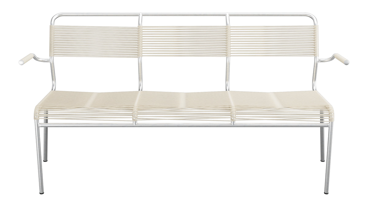 Säntis Spaghetti-3er-Gartenbank mit Armlehne in Pastellsand präsentiert im Onlineshop von KAQTU Design AG. Gartenbank ist von Schaffner