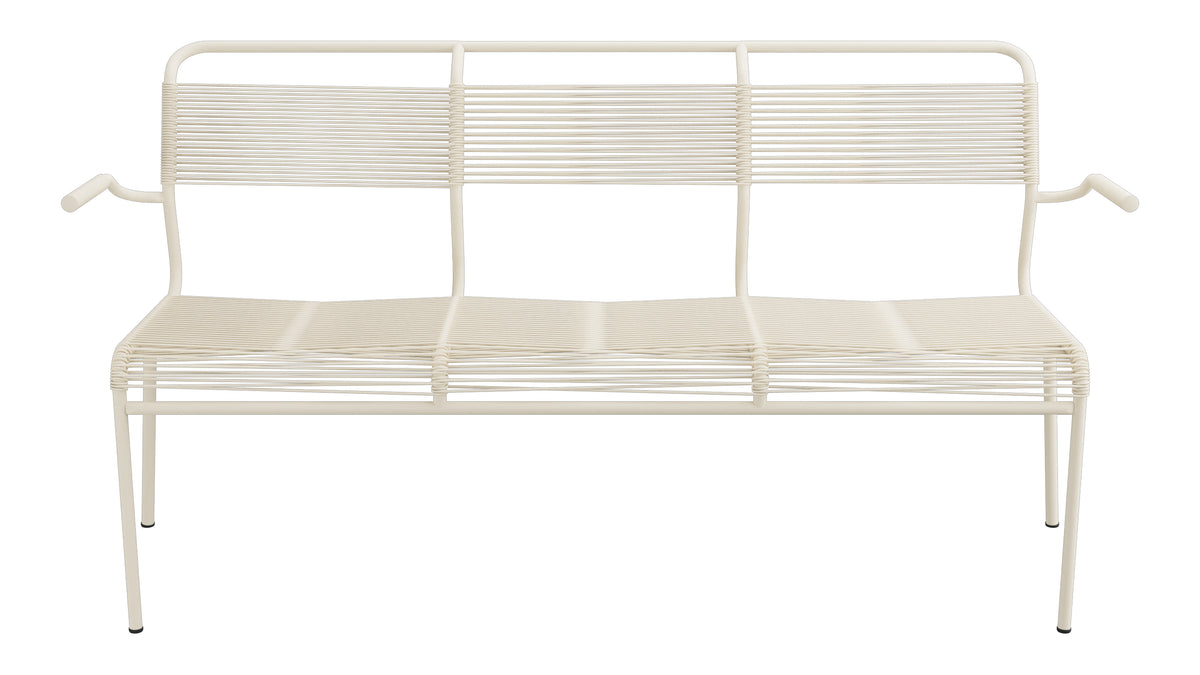 Säntis Spaghetti-3er-Gartenbank mit Armlehne in Pastellsand präsentiert im Onlineshop von KAQTU Design AG. Gartenbank ist von Schaffner