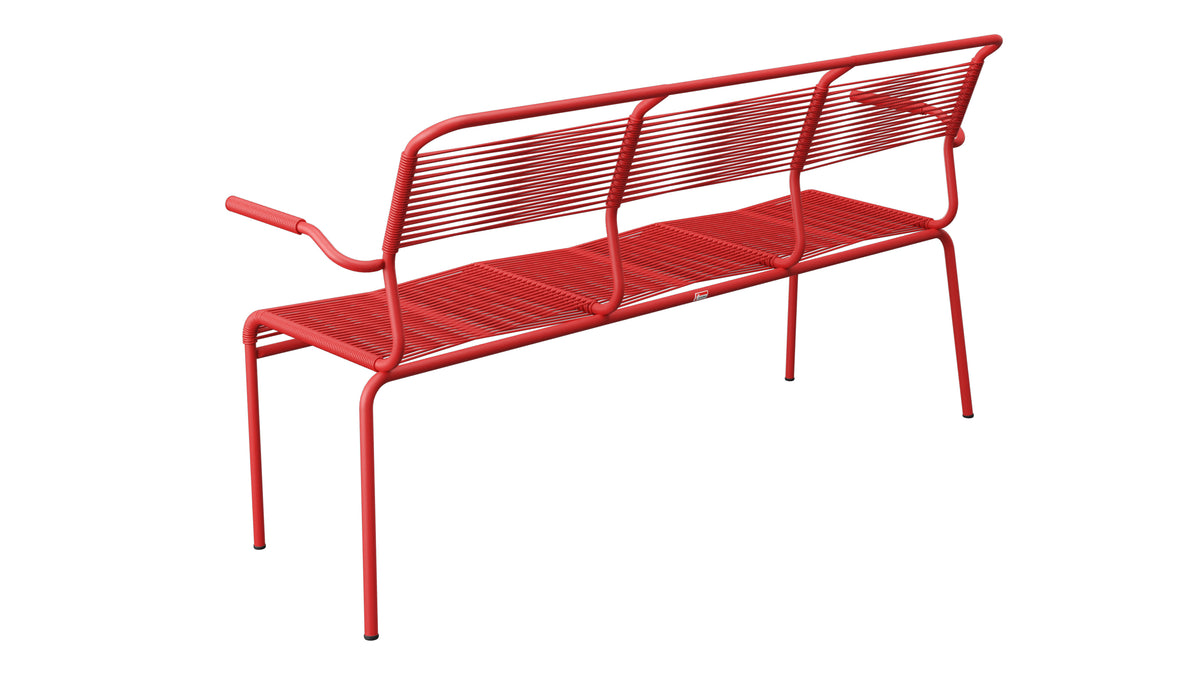 Säntis Spaghetti-3er-Gartenbank mit Armlehne in Rot präsentiert im Onlineshop von KAQTU Design AG. Gartenbank ist von Schaffner