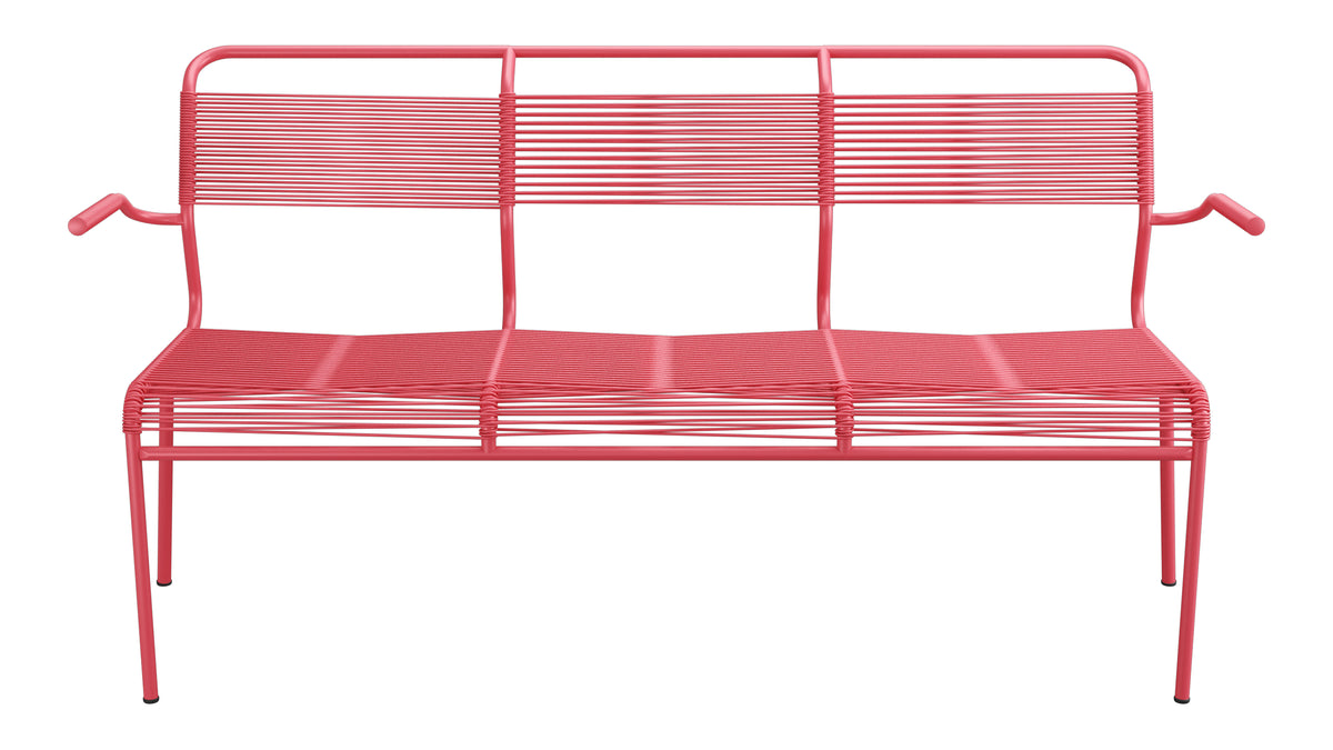 Säntis Spaghetti-3er-Gartenbank mit Armlehne in Ahornrot präsentiert im Onlineshop von KAQTU Design AG. Gartenbank ist von Schaffner