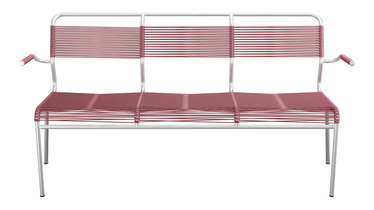 Säntis Spaghetti-3er-Gartenbank mit Armlehne in Bordeaux präsentiert im Onlineshop von KAQTU Design AG. Gartenbank ist von Schaffner