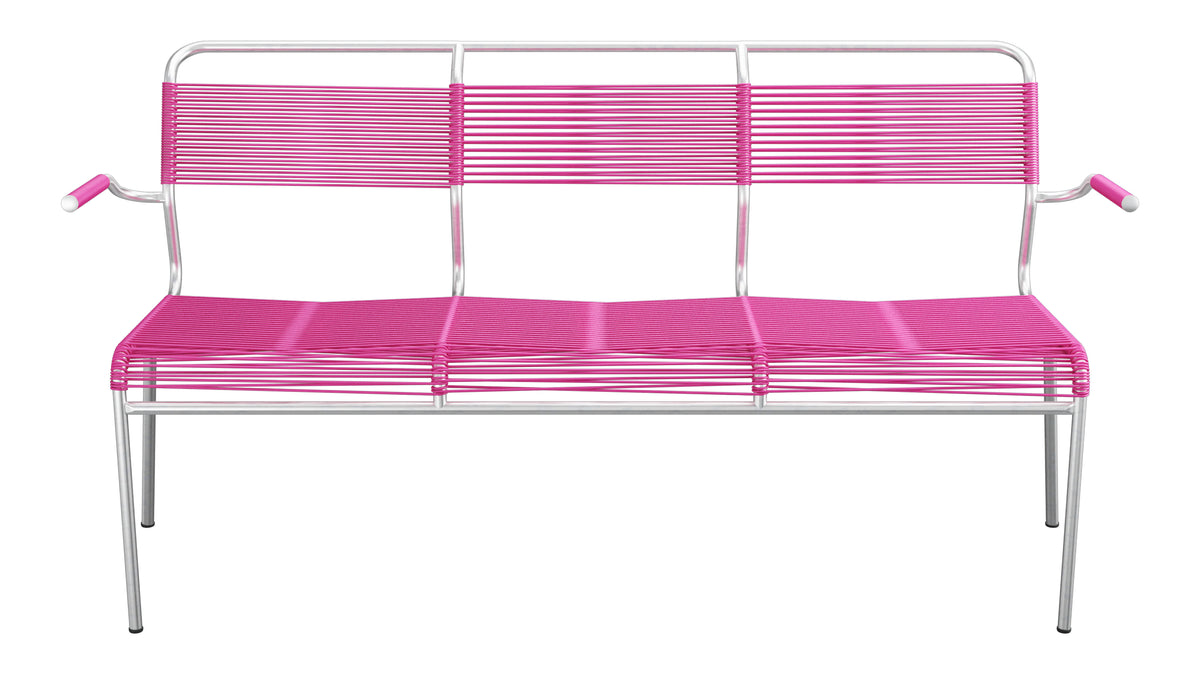 Säntis Spaghetti-3er-Gartenbank mit Armlehne in Pink präsentiert im Onlineshop von KAQTU Design AG. Gartenbank ist von Schaffner