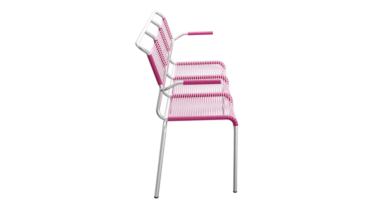 Säntis Spaghetti-3er-Gartenbank mit Armlehne in Pink präsentiert im Onlineshop von KAQTU Design AG. Gartenbank ist von Schaffner