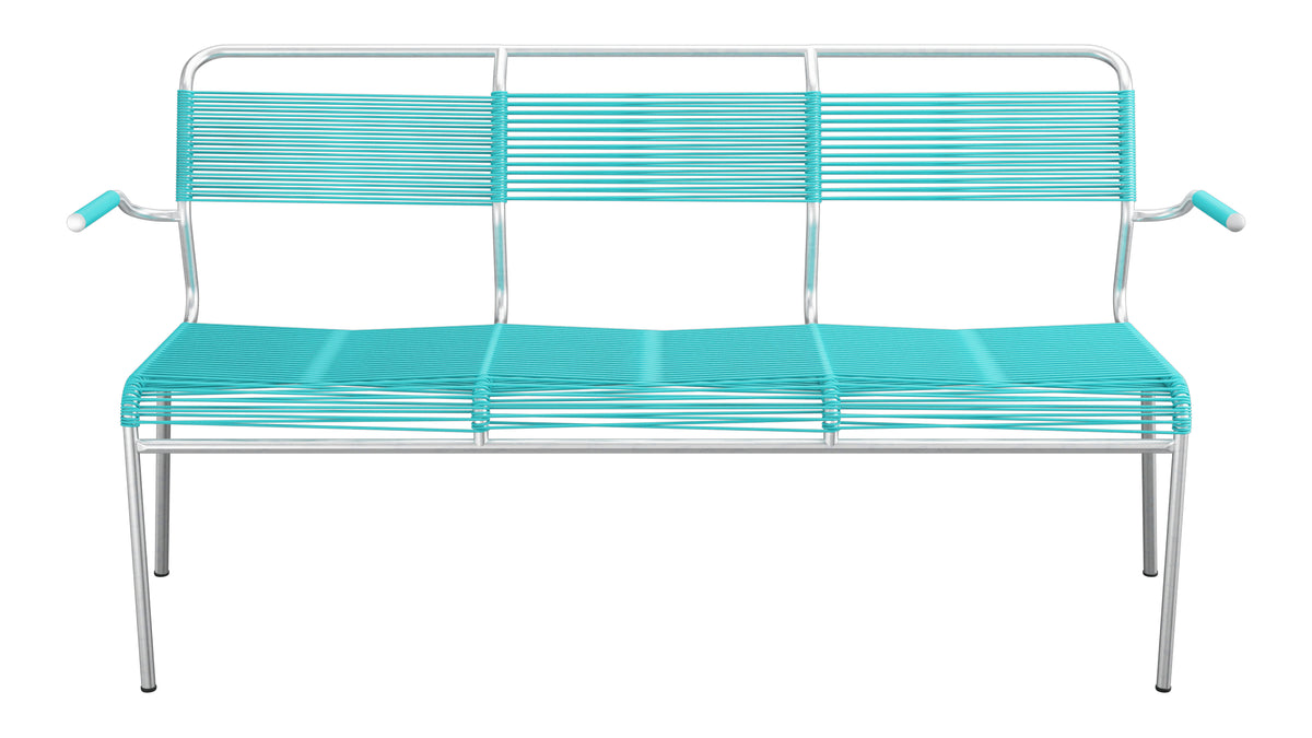 Säntis Spaghetti-3er-Gartenbank mit Armlehne in Türkis präsentiert im Onlineshop von KAQTU Design AG. Gartenbank ist von Schaffner