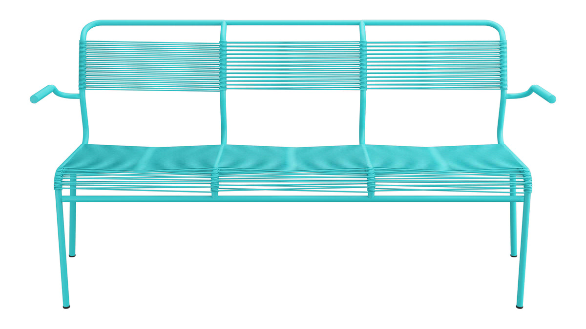 Säntis Spaghetti-3er-Gartenbank mit Armlehne in Türkis präsentiert im Onlineshop von KAQTU Design AG. Gartenbank ist von Schaffner