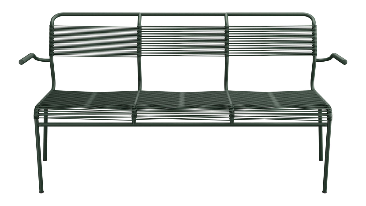 Säntis Spaghetti-3er-Gartenbank mit Armlehne in Tannengrün präsentiert im Onlineshop von KAQTU Design AG. Gartenbank ist von Schaffner