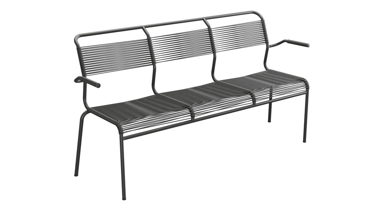 Säntis Spaghetti-3er-Gartenbank mit Armlehne in Anthrazit präsentiert im Onlineshop von KAQTU Design AG. Gartenbank ist von Schaffner