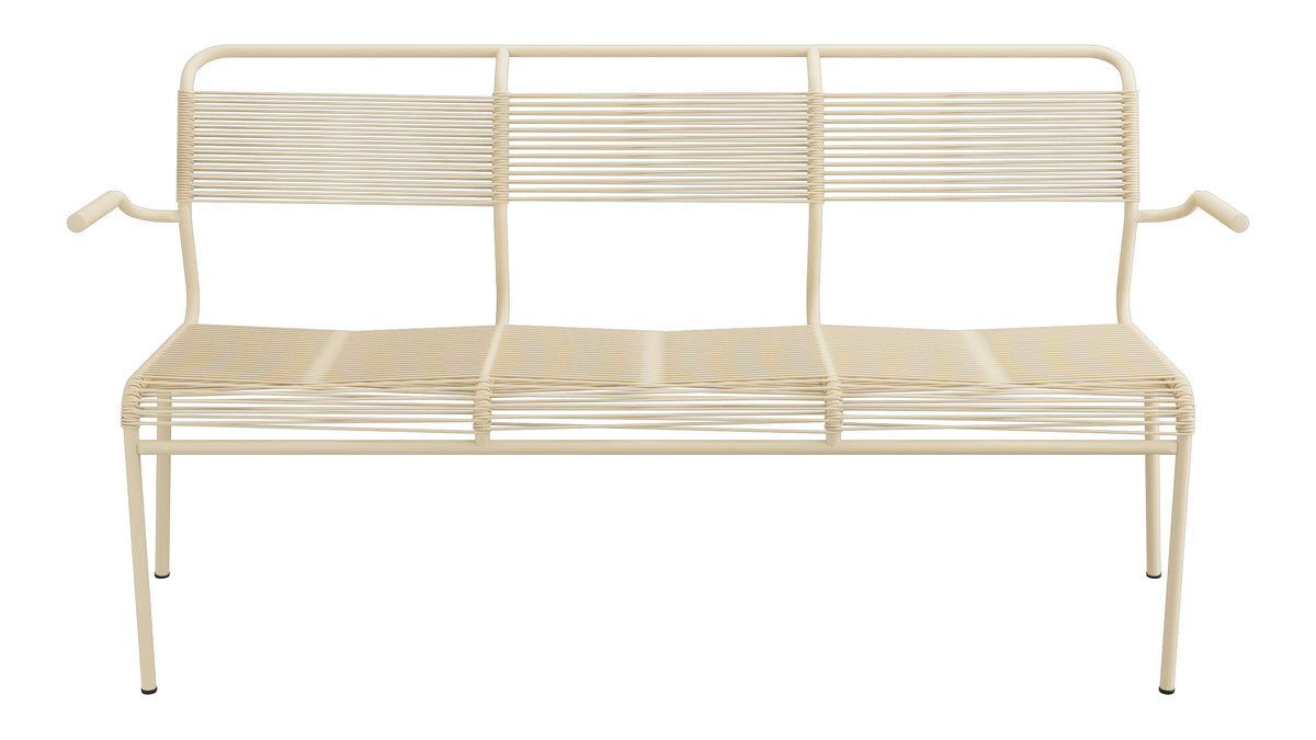 Säntis Spaghetti-3er-Gartenbank mit Armlehne in Pastellbraun präsentiert im Onlineshop von KAQTU Design AG. Gartenbank ist von Schaffner