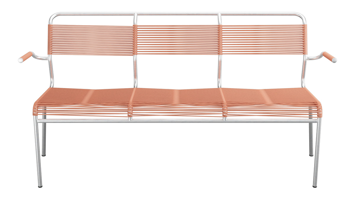 Säntis Spaghetti-3er-Gartenbank mit Armlehne in Pastellterracotta präsentiert im Onlineshop von KAQTU Design AG. Gartenbank ist von Schaffner