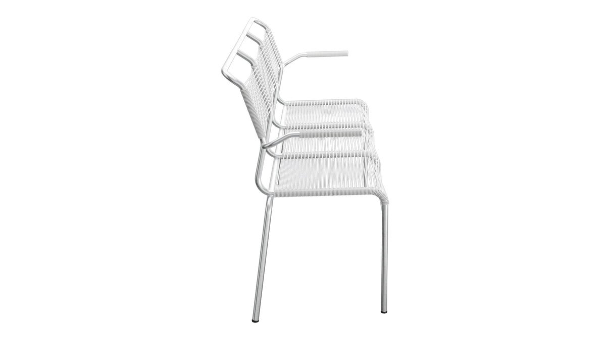 Säntis Spaghetti-3er-Gartenbank mit Armlehne in Weiss präsentiert im Onlineshop von KAQTU Design AG. Gartenbank ist von Schaffner