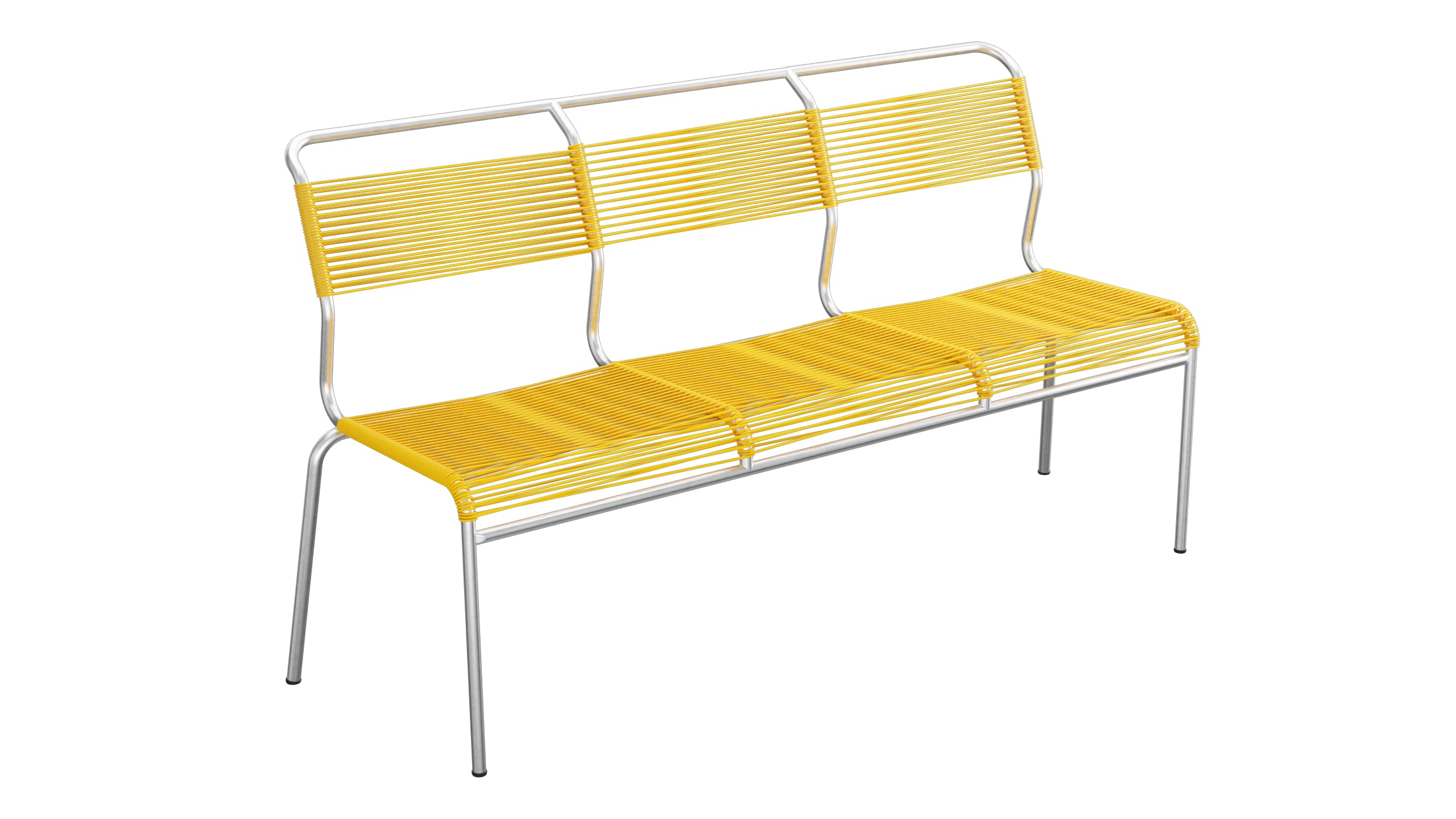 Säntis Spaghetti-3er-Gartenbank ohne Armlehne in Gelb präsentiert im Onlineshop von KAQTU Design AG. Gartenbank ist von Schaffner