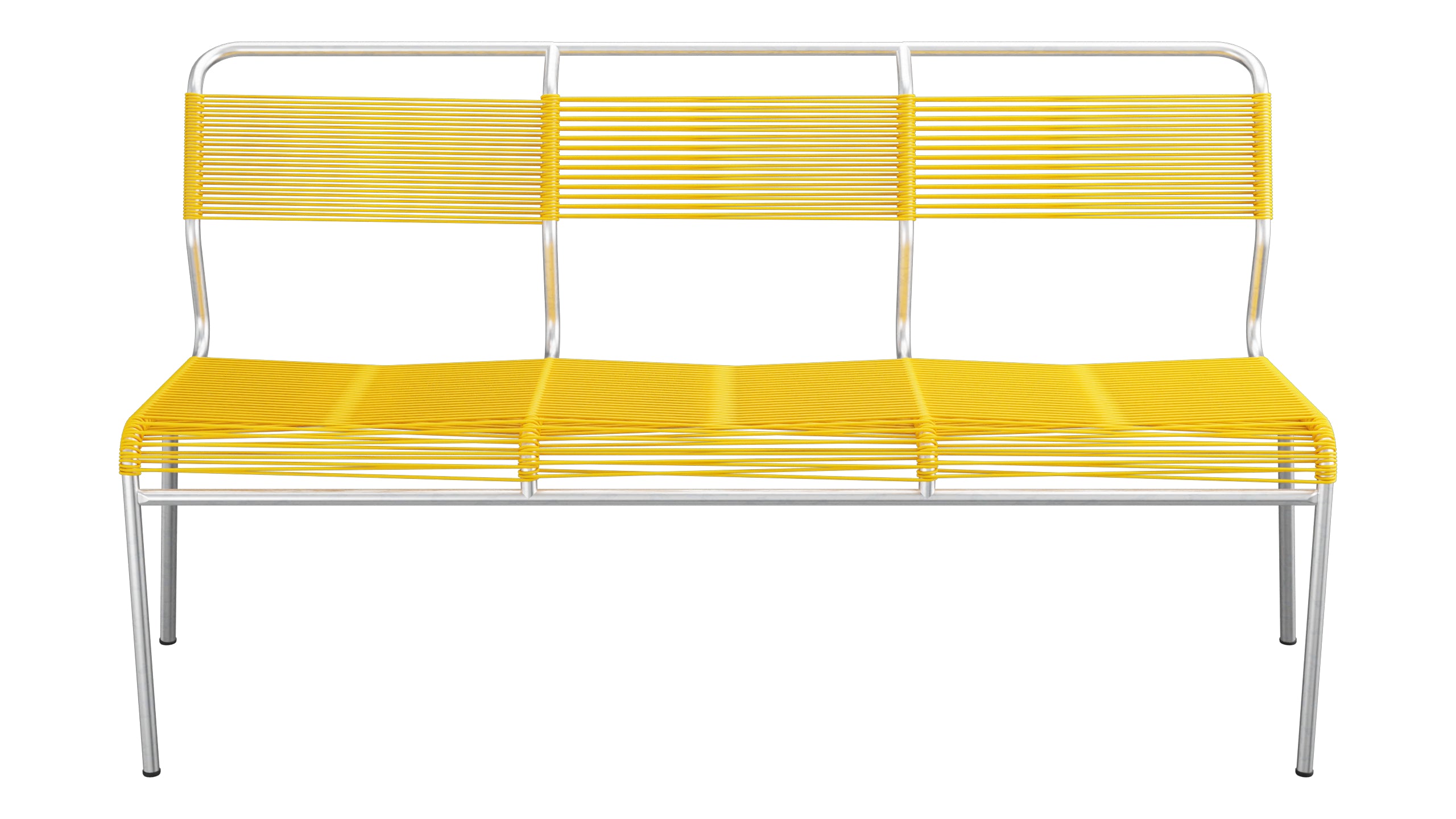 Säntis Spaghetti-3er-Gartenbank ohne Armlehne in Gelb präsentiert im Onlineshop von KAQTU Design AG. Gartenbank ist von Schaffner