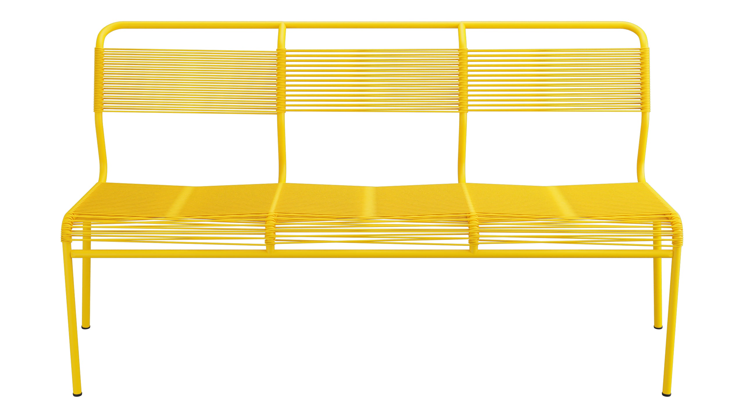 Säntis Spaghetti-3er-Gartenbank ohne Armlehne in Gelb präsentiert im Onlineshop von KAQTU Design AG. Gartenbank ist von Schaffner