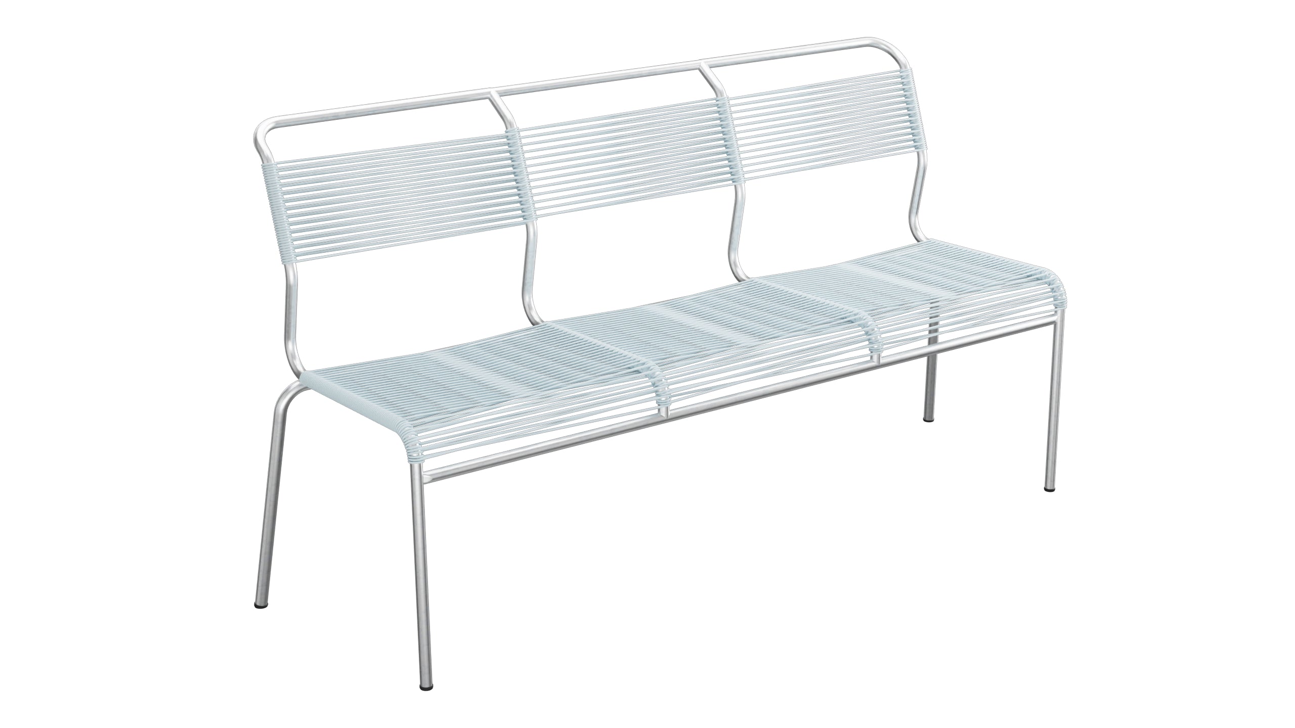 Säntis Spaghetti-3er-Gartenbank ohne Armlehne in Pastellblau präsentiert im Onlineshop von KAQTU Design AG. Gartenbank ist von Schaffner