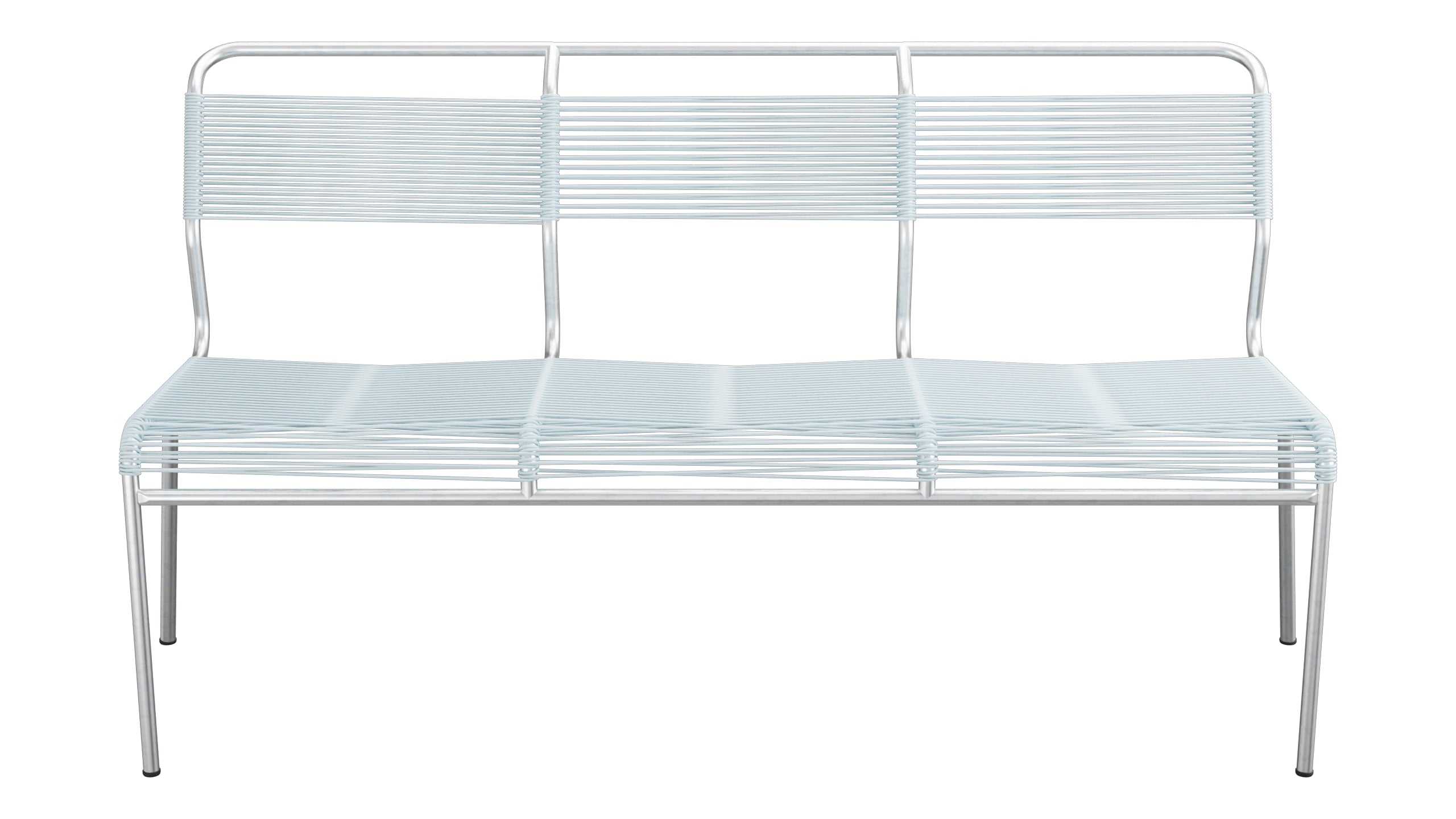 Säntis Spaghetti-3er-Gartenbank ohne Armlehne in Pastellblau präsentiert im Onlineshop von KAQTU Design AG. Gartenbank ist von Schaffner
