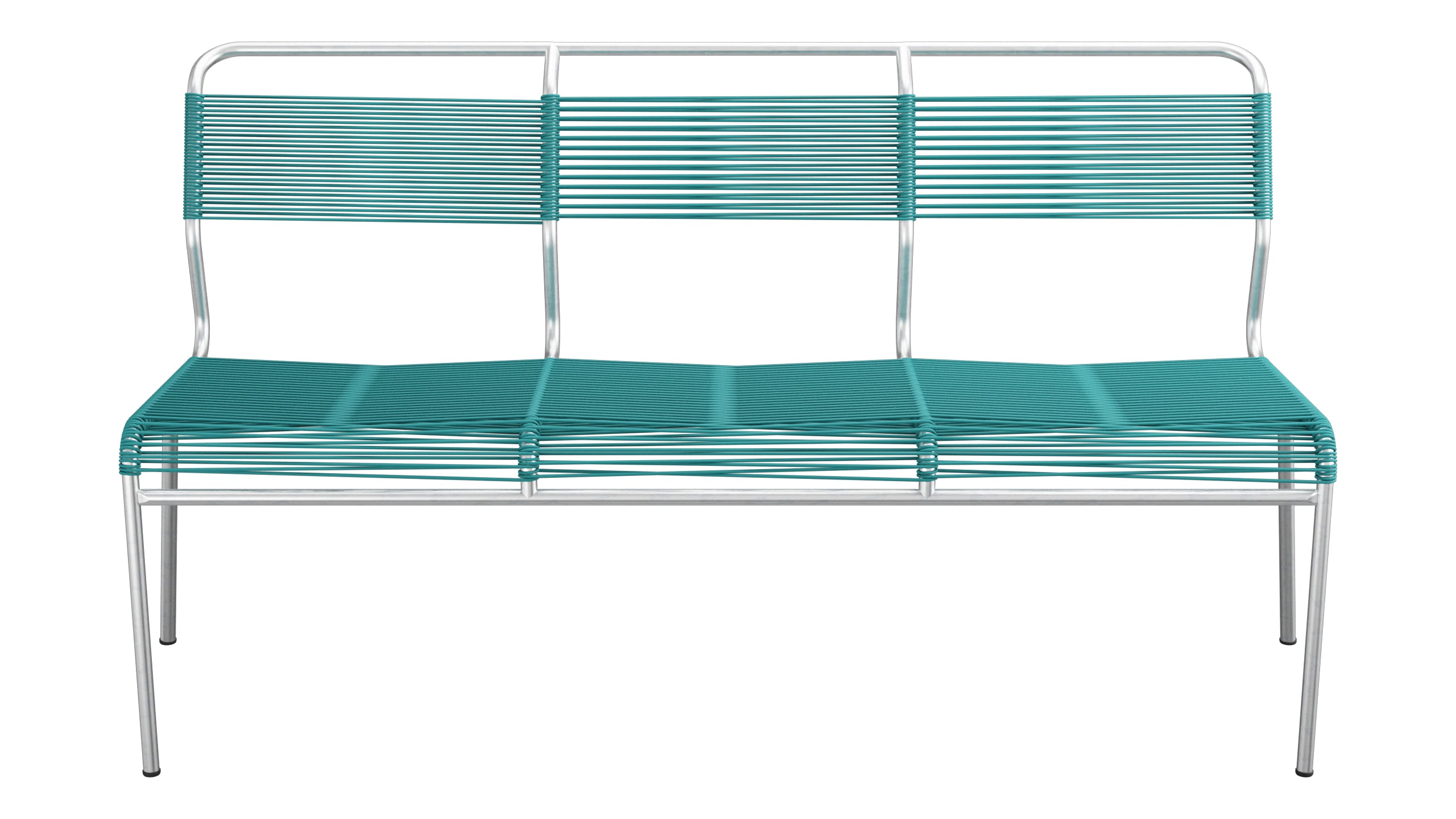 Säntis Spaghetti-3er-Gartenbank ohne Armlehne in Kaliblau präsentiert im Onlineshop von KAQTU Design AG. Gartenbank ist von Schaffner