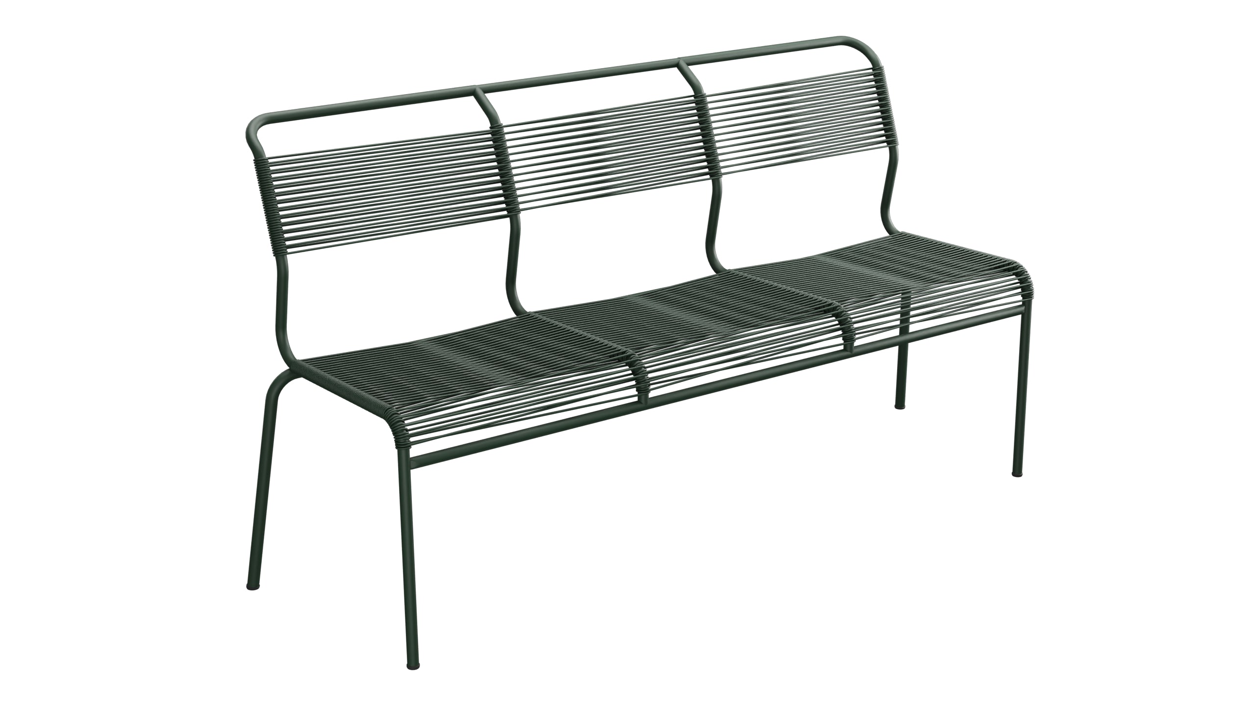 Säntis Spaghetti-3er-Gartenbank ohne Armlehne in Tannengrün präsentiert im Onlineshop von KAQTU Design AG. Gartenbank ist von Schaffner