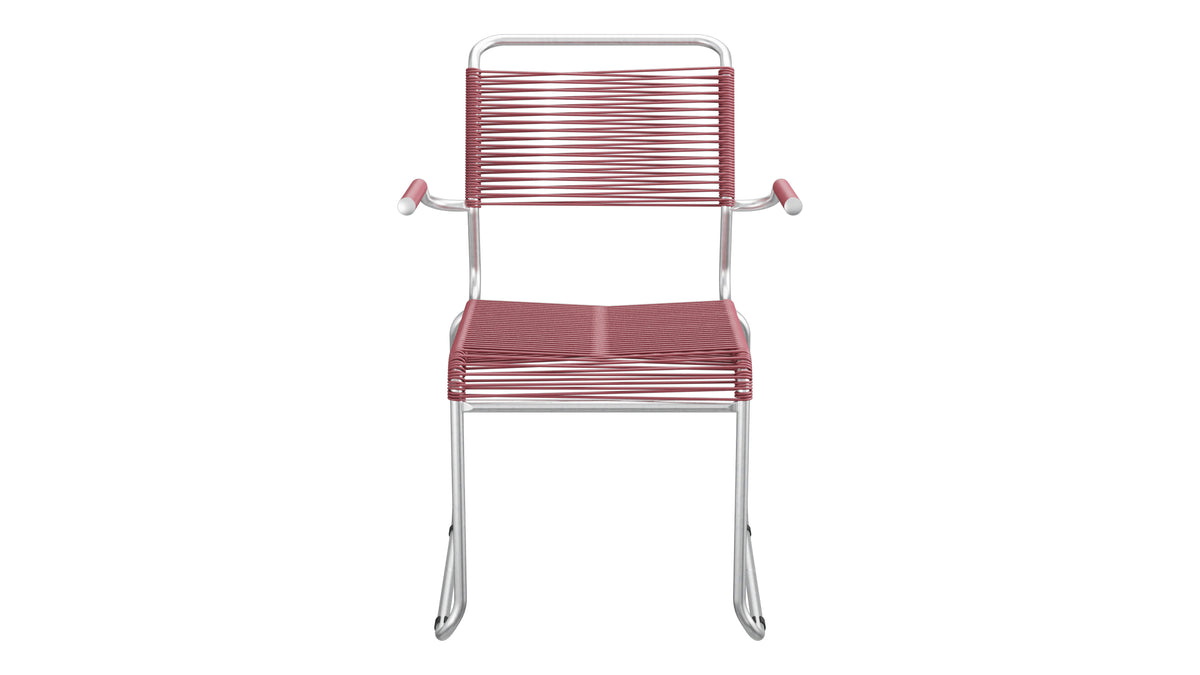 Säntis Spaghetti-Gartenstuhl mit Armlehne Kufen in Bordeaux präsentiert im Onlineshop von KAQTU Design AG. Gartenstuhl mit Armlehnen ist von Schaffner