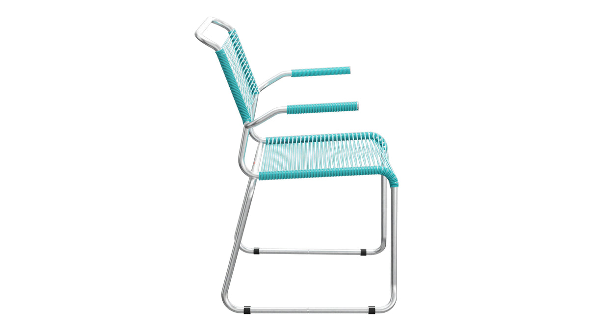 Säntis Spaghetti-Gartenstuhl mit Armlehne Kufen in Türkis präsentiert im Onlineshop von KAQTU Design AG. Gartenstuhl mit Armlehnen ist von Schaffner