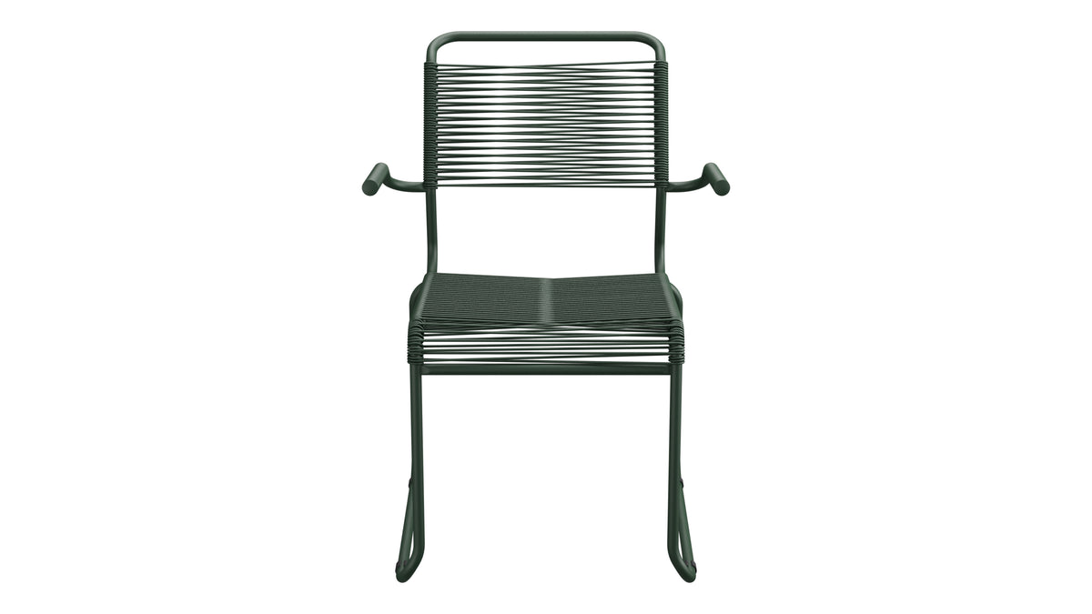 Säntis Spaghetti-Gartenstuhl mit Armlehne Kufen in Tannengrün präsentiert im Onlineshop von KAQTU Design AG. Gartenstuhl mit Armlehnen ist von Schaffner