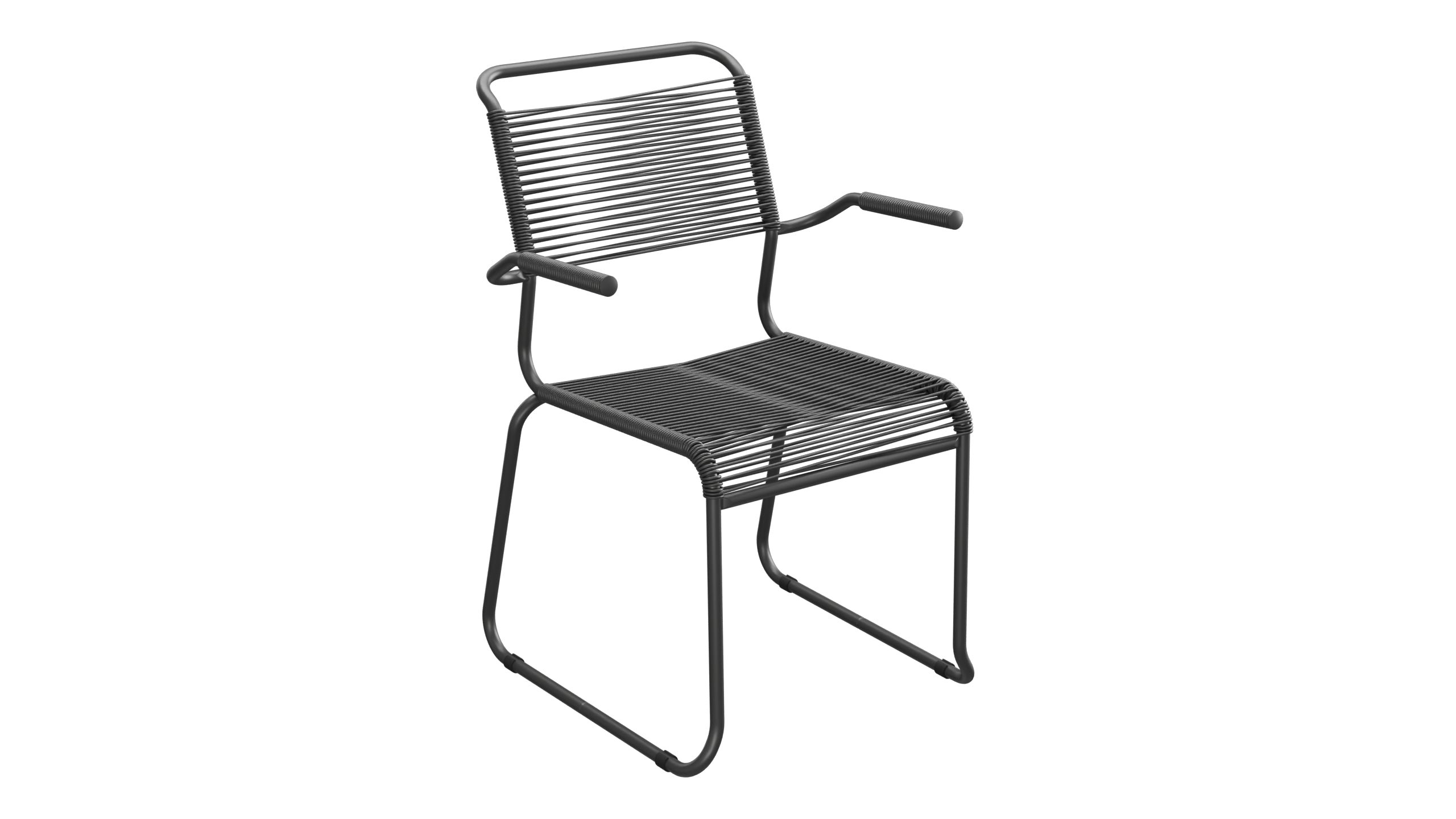 Säntis Spaghetti-Gartenstuhl mit Armlehne Kufen in Anthrazit präsentiert im Onlineshop von KAQTU Design AG. Gartenstuhl mit Armlehnen ist von Schaffner