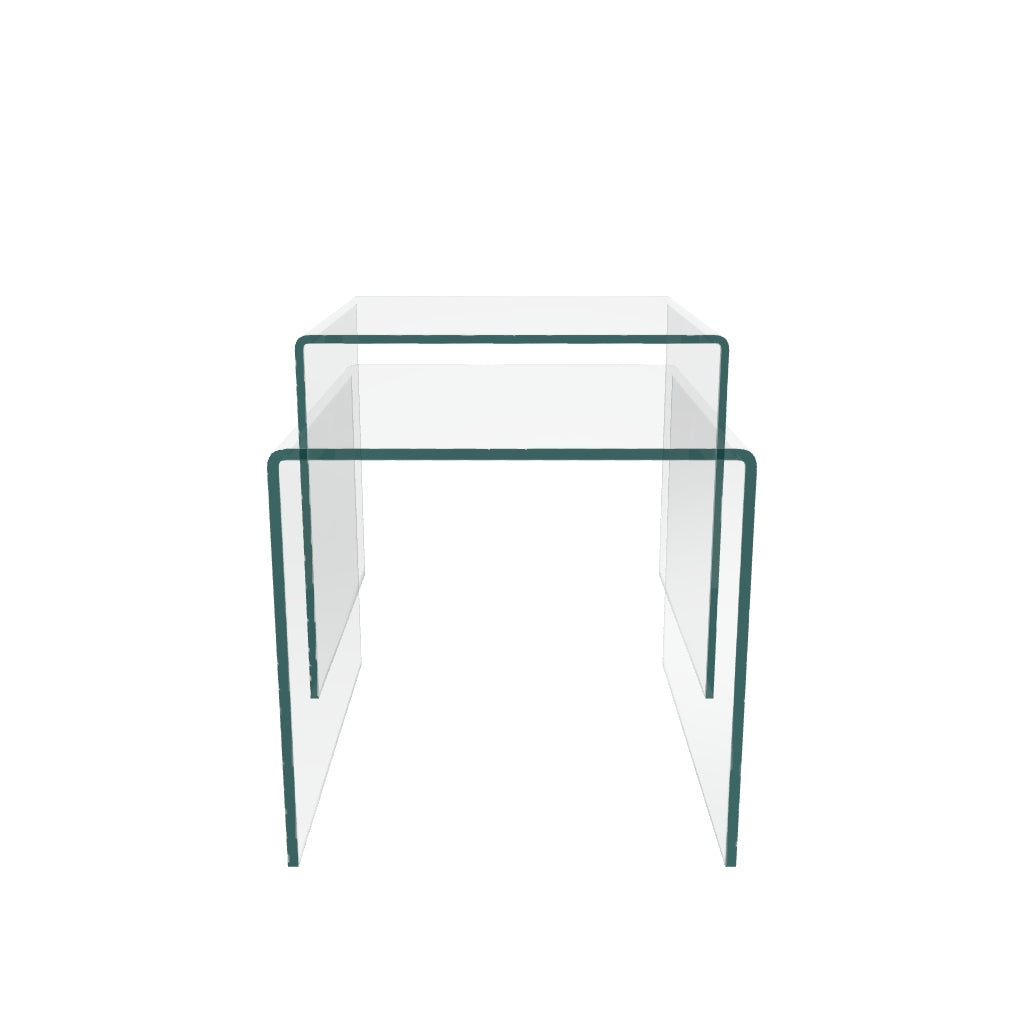 Burano Set: 2 elegante, transparente Satztische aus gehärtetem Glas, minimalistisch und stabil, für moderne Wohnräume.