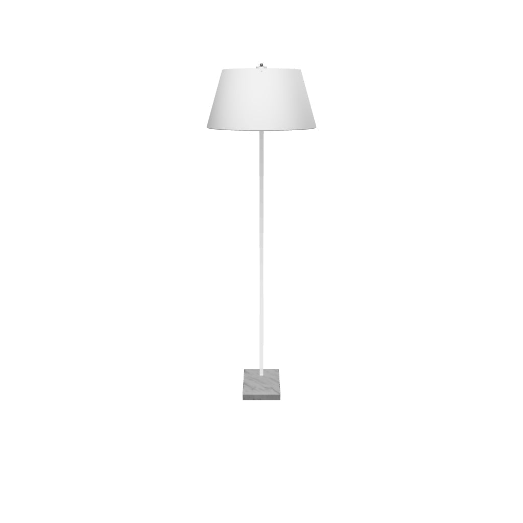 Weiße Juhe Stehlampe mit schlankem, modernem Design und rundem Lampenschirm, ideal für eine dezente und elegante Raumbeleuchtung.