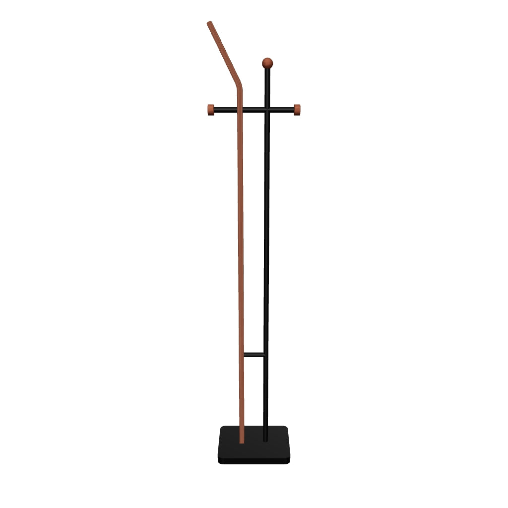 3D-Modell der Magali-Garderobe: Eichenfurnier mit Walnuss-Finish, mattschwarzes Metall, 172 cm hoch, für AR geeignet.