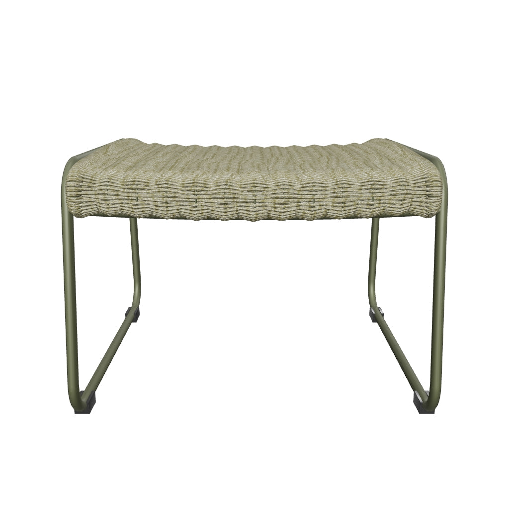 Fußablage Maurina aus grünem, verzinktem Stahl mit robustem grünem Seil, 58 x 52,5 cm, modernes Design für vielseitige Nutzung in Innen- und Außenbereichen.