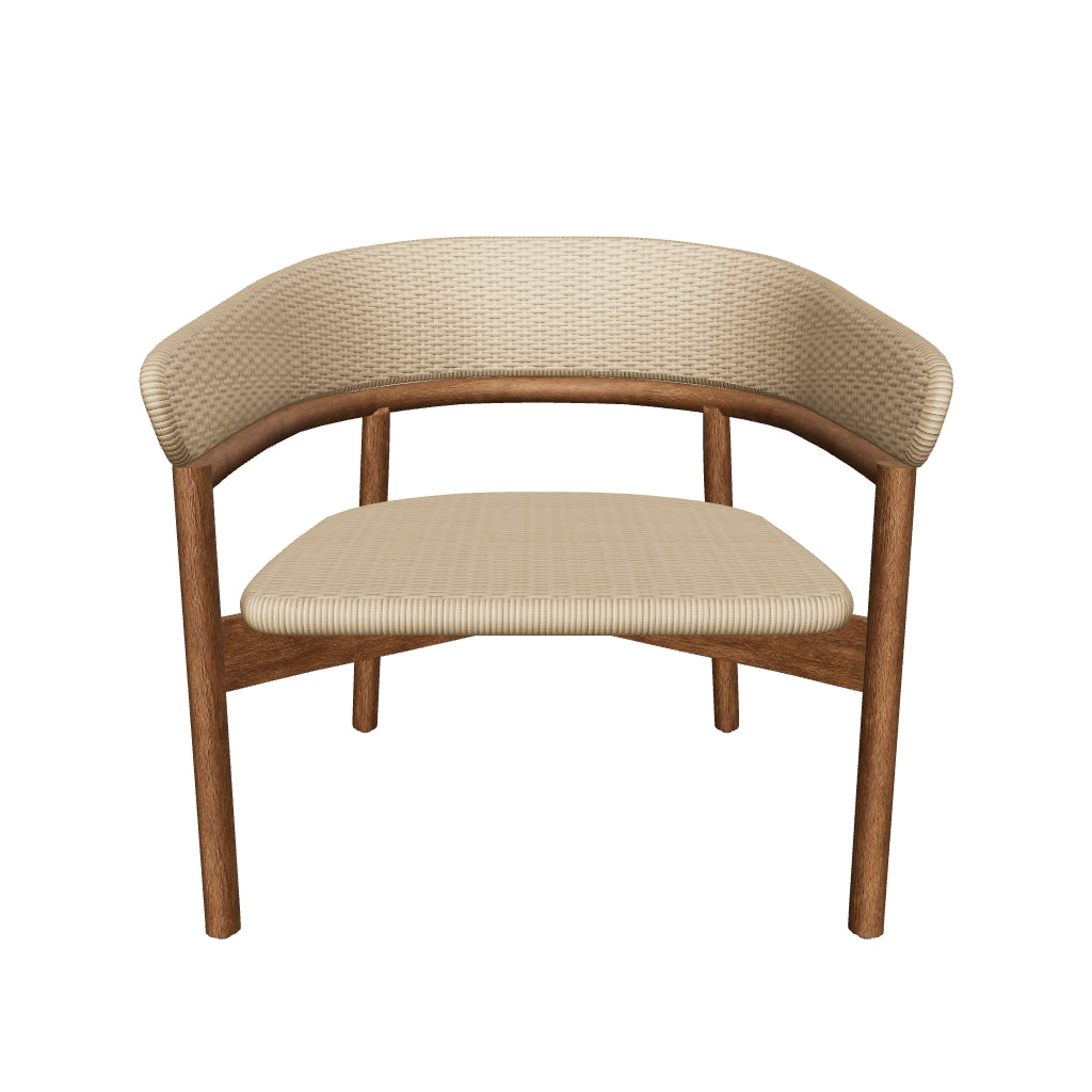 Sofa Arinella aus robustem Akazienholz mit natürlichem Finish und handgeflochtenem beigem Seil, perfekt für ein modernes und gemütliches Ambiente.