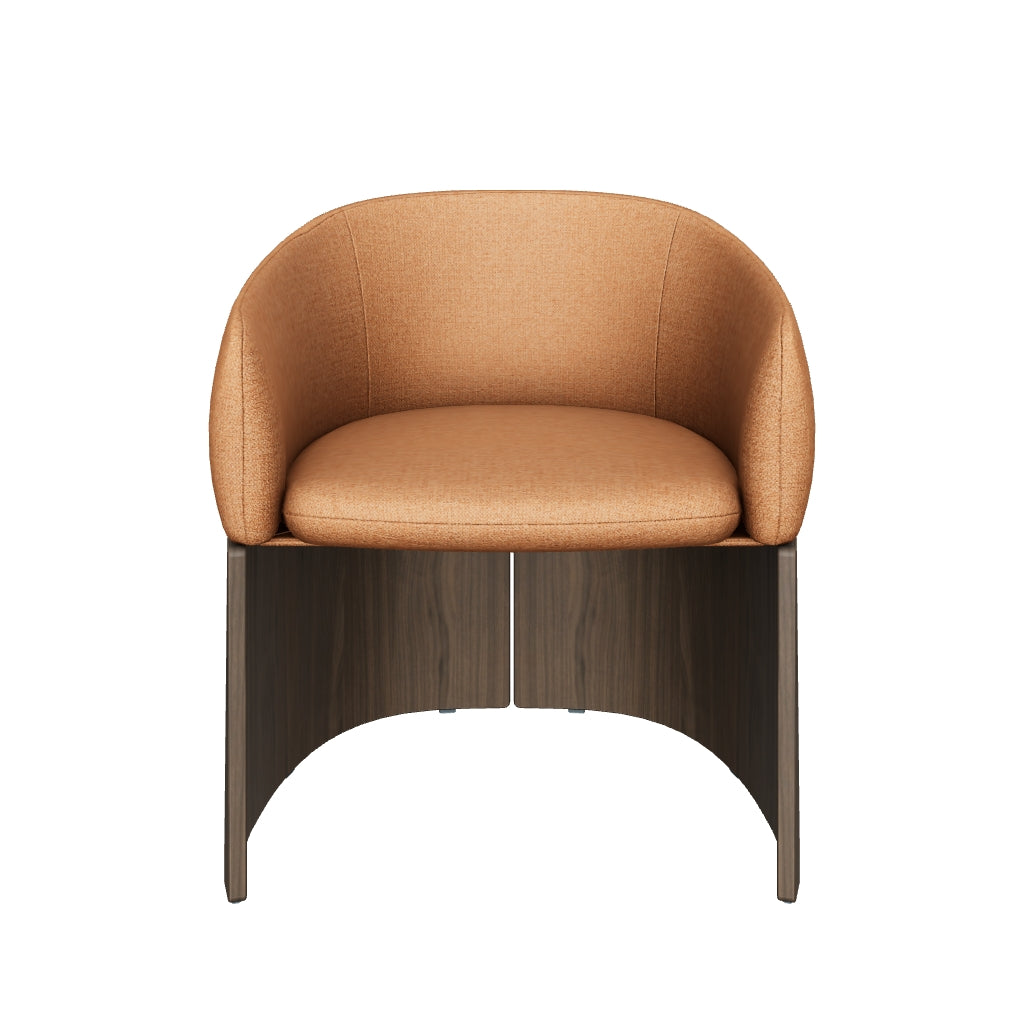 Stuhl Bosca mit terrakottafarbener Chenille und Nussbaumfurnier FSC 100% in Terrakotta präsentiert im Onlineshop von KAQTU Design AG. Stuhl mit Armlehne ist von Kave Home