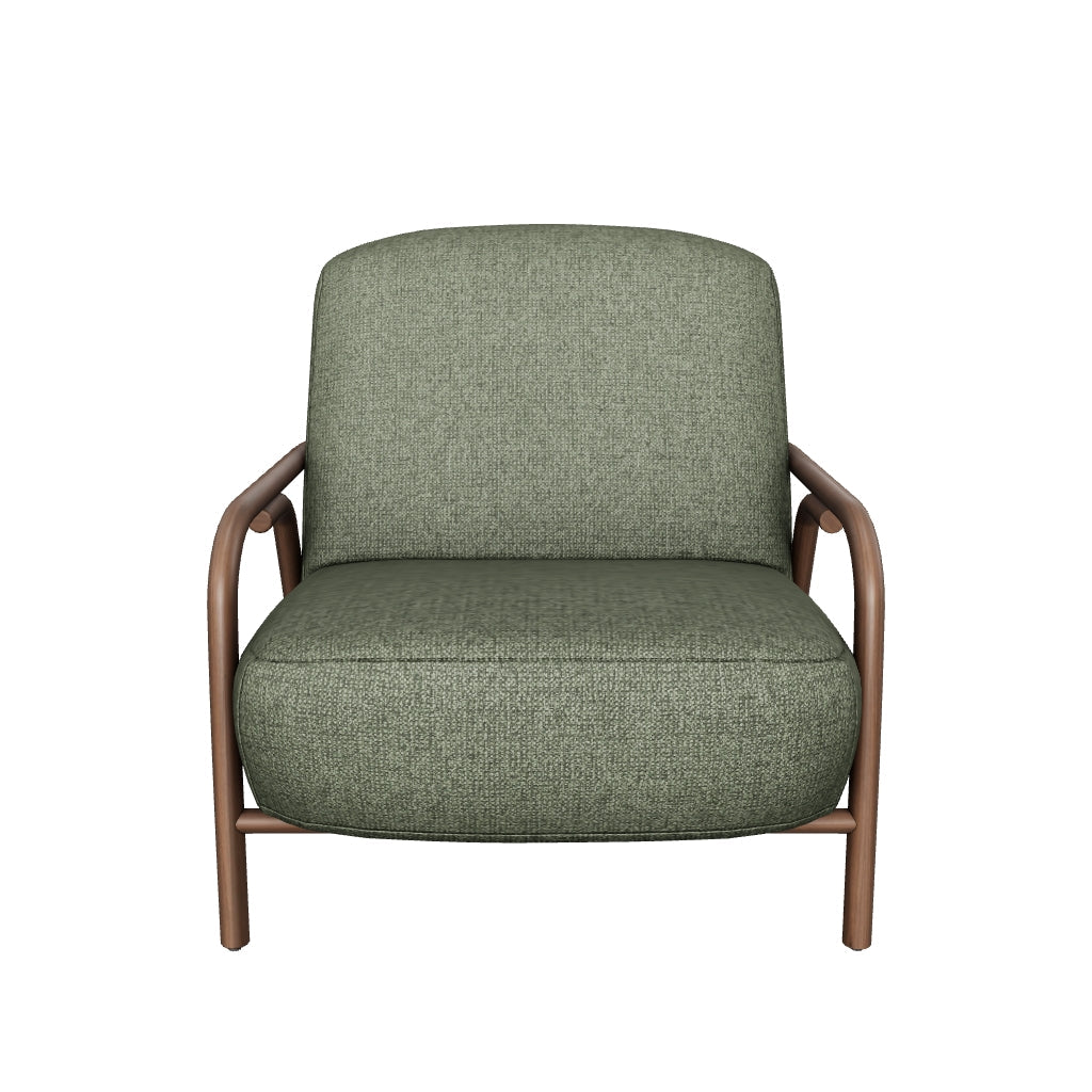 Sessel Sylo aus dunkelgrüner Chenille und massivem Eschenholz mit nussbaumfarbenem Finish, FSC 100 % in Dunkelgrün präsentiert im Onlineshop von KAQTU Design AG. Sessel ist von Kave Home