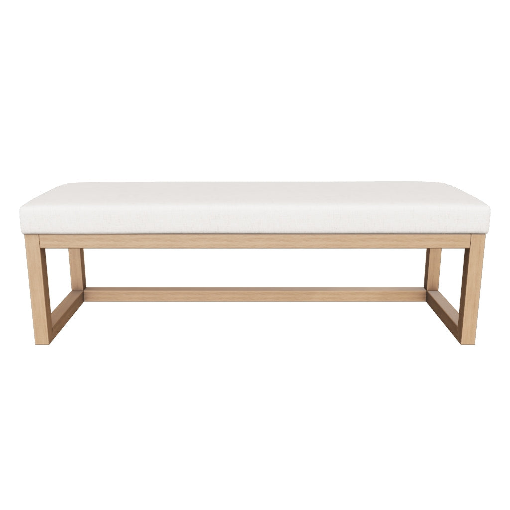 Bank Loya aus beiger Chenille und Buchenholz mit Nussbaum-Finish 128 cm in Beige, Braun präsentiert im Onlineshop von KAQTU Design AG. Sitzbank ist von Kave Home