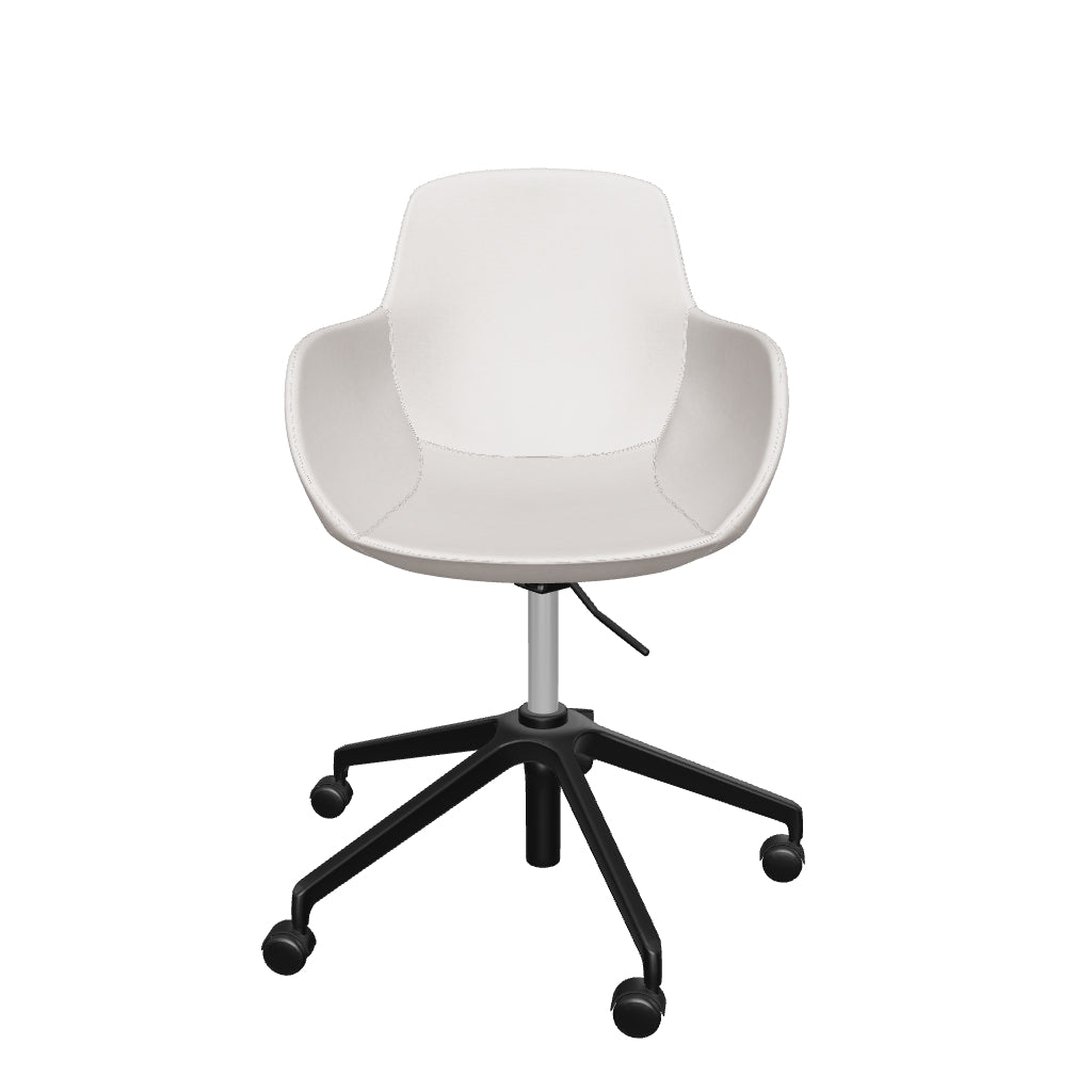 Moderner Tissiana Schreibtischstuhl in Beige mit Aluminiumgestell und mattschwarzen Details, ideal für stilvolle Arbeitsbereiche.