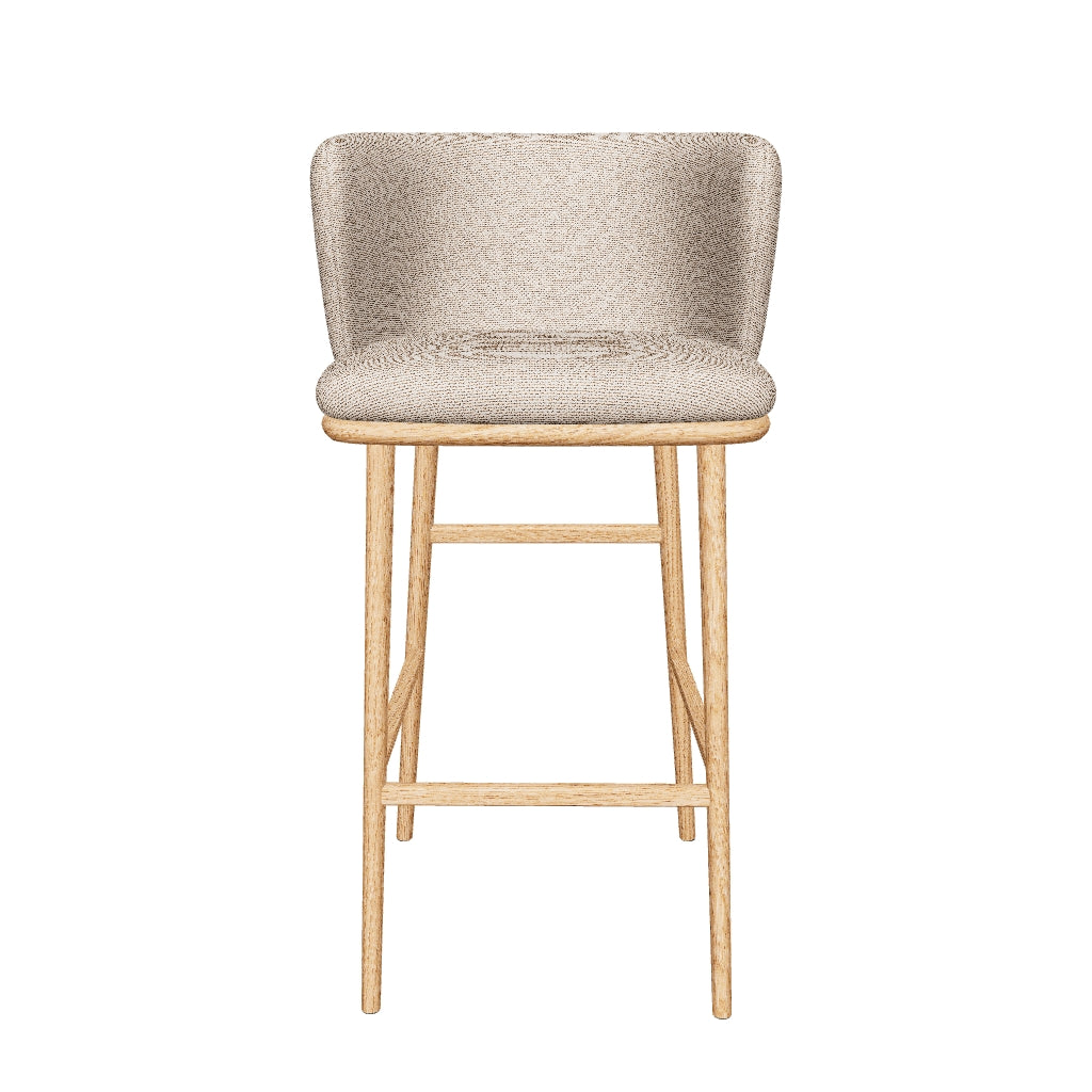 Hocker Ciselia aus brauner Chenille mit stabilem Gestell aus massiver Esche und natürlichem Finish, nachhaltig produziert mit FSC Mix Credit, 75 cm hoch.