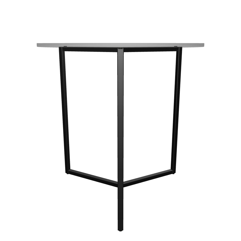 3D-Modell des Raeam Beistelltischs: Ø 50 cm, gehärtetes Glas, schwarzer Stahl, modern und elegant.