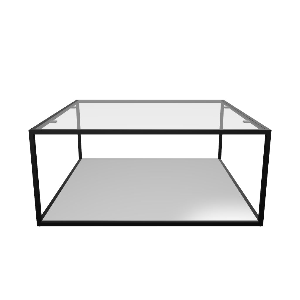 3D-Modell eines modernen Couchtischs aus Glas und schwarzem Stahl, 80x80 cm, ideal für stilvolle Wohnzimmer.