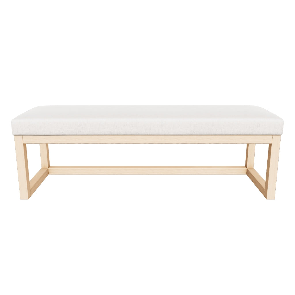 Bank Loya aus beiger Chenille und Buchenholz 128 cm in Beige, Natur präsentiert im Onlineshop von KAQTU Design AG. Sitzbank ist von Kave Home