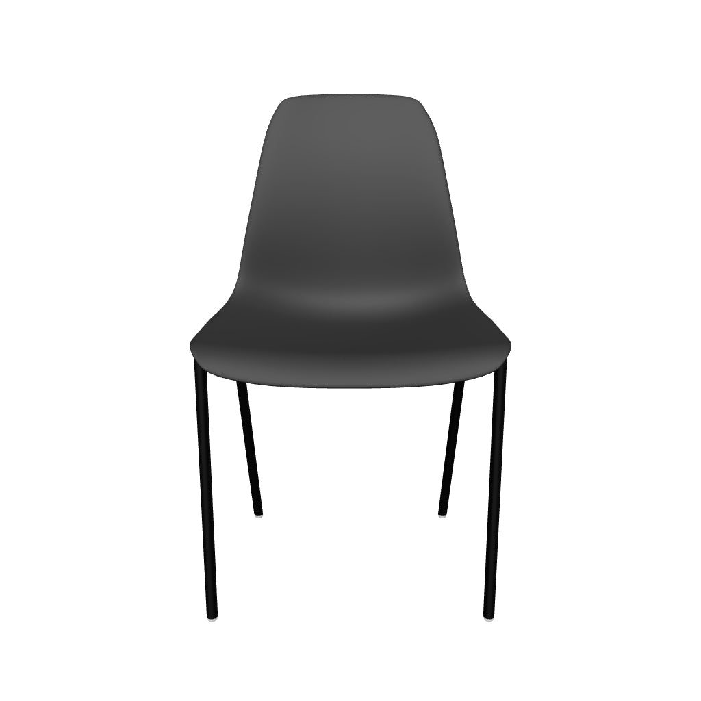 Schwarzer Whatts Stuhl mit schlanken Stahlbeinen und modernem Design.