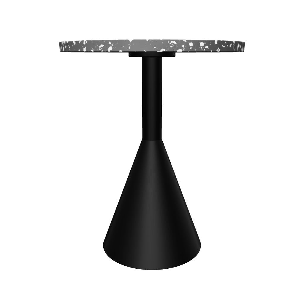 3D-Modell: Delano Beistelltisch, schwarzes Terrazzo, stabile Stahlbeine, Ø 40 cm, elegant und funktional für kleine Räume.
